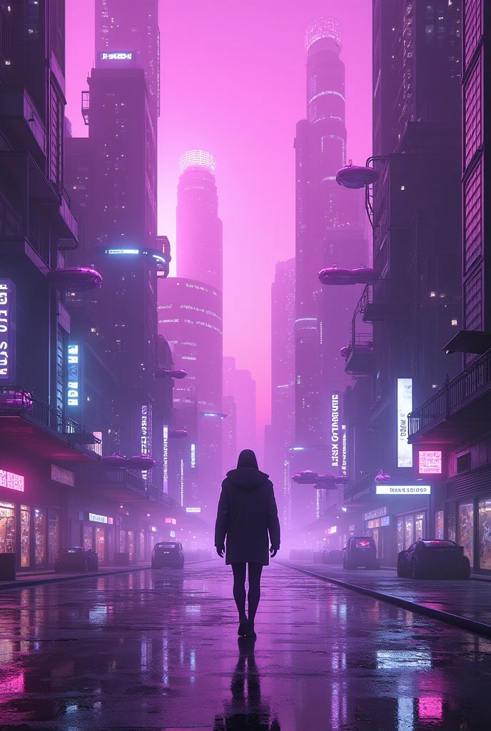 city cyberpunk,striking shade of purple 
