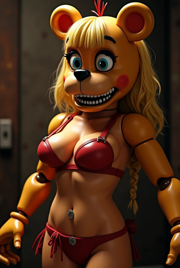 Toy Chica nude with big breasts sensualizing for the animatronic camera from Five Night's at Freddy's