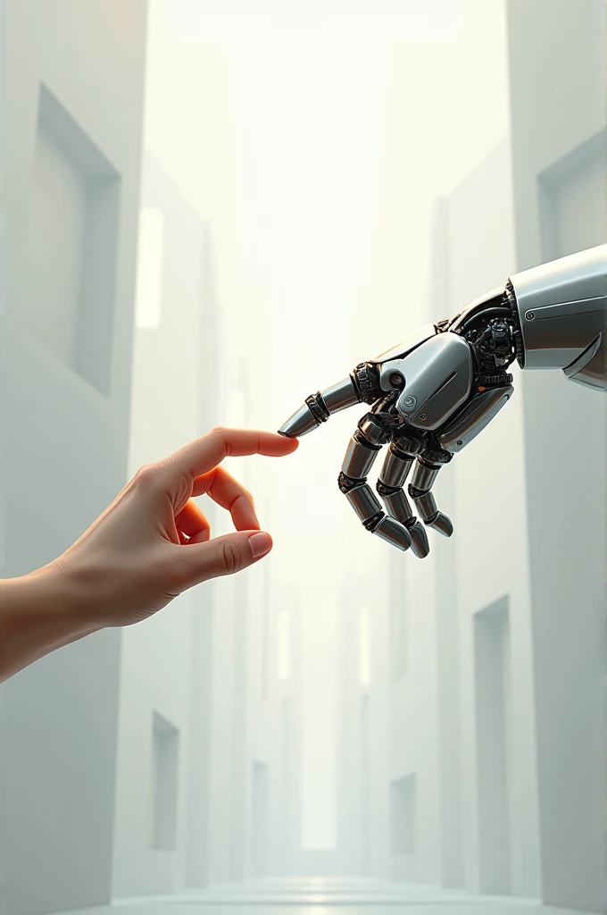 Create a storyboard of two hands joining one robotic and one human