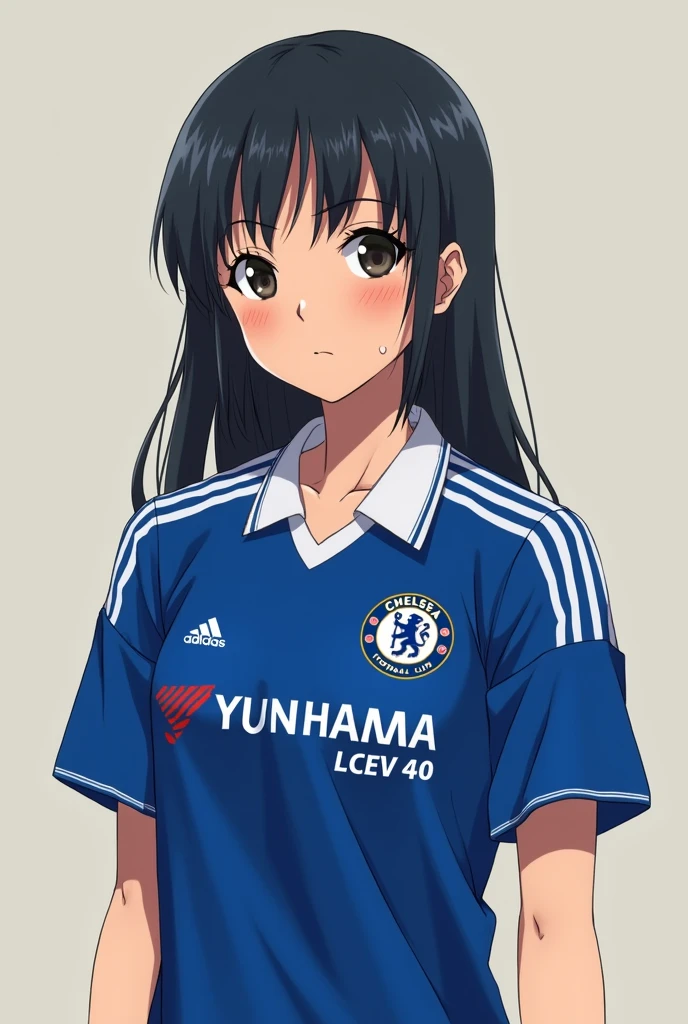 Sakaki from Azumanga Daioh wearing Chelsea football shirt