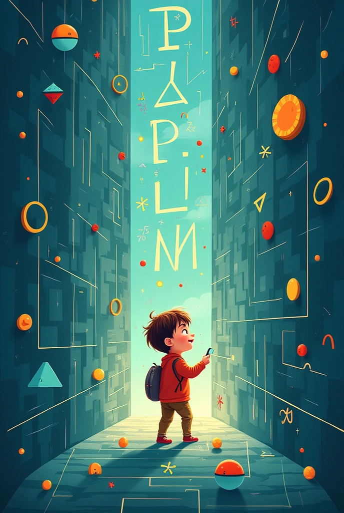 an image, that it be a child in a mathematical maze that has the phrase PLIM ,