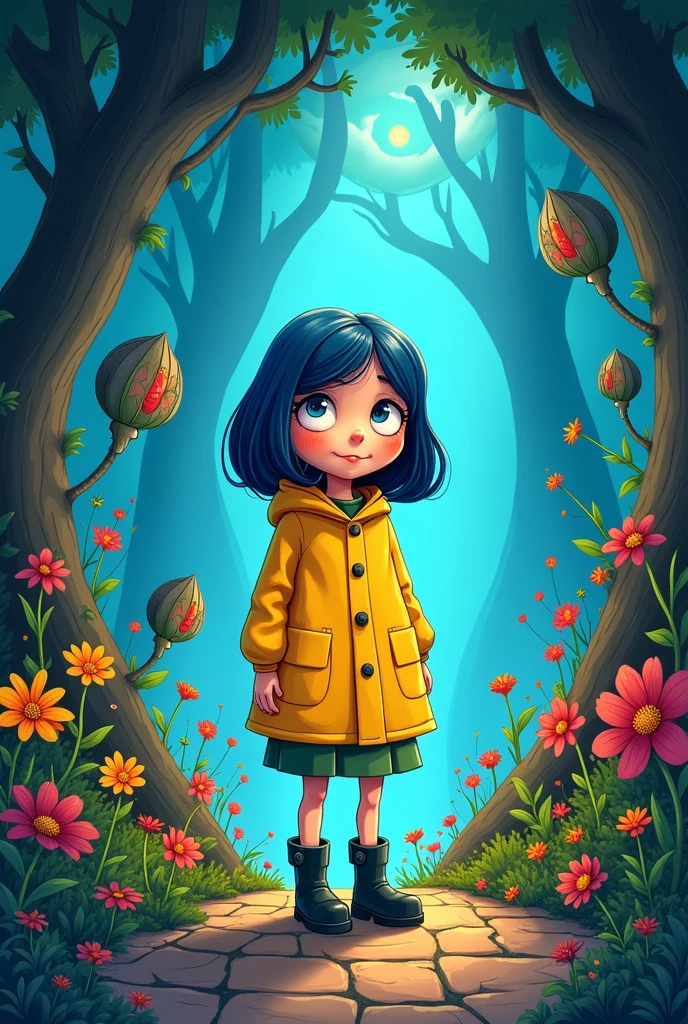 Make me a cartoon drawing of Coraline
