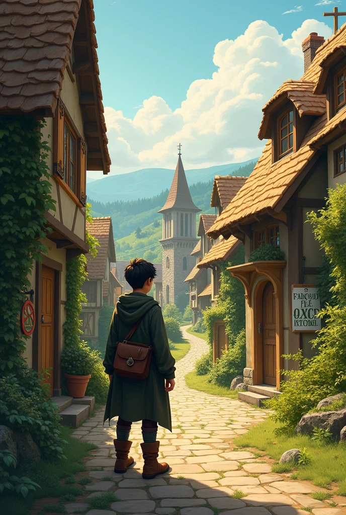 Create an image of a in a village alone