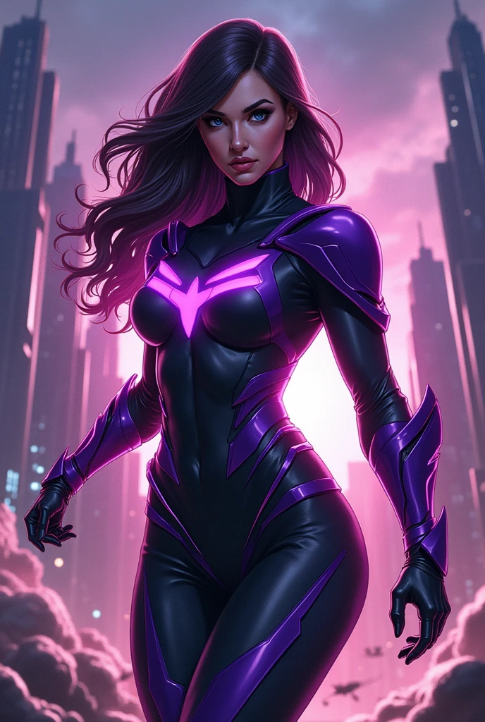 Comic book cover showing the heroine Super Roblox, with purple and black suit