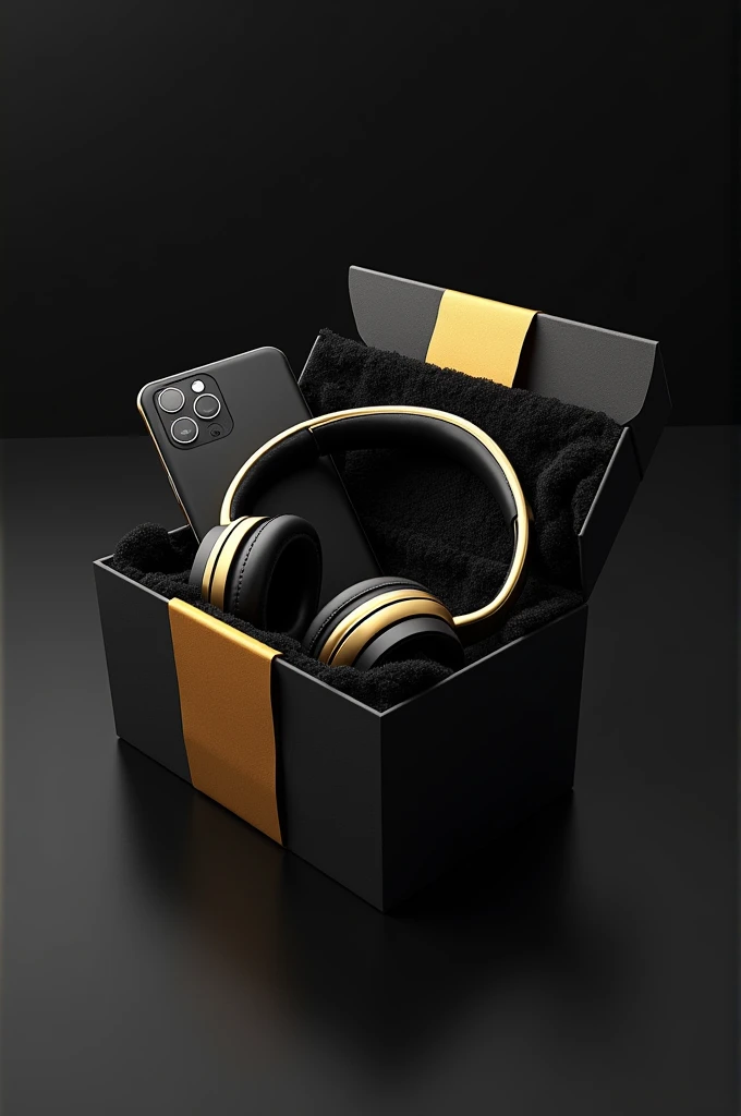 Logo with the name Fusion Zerotreze, coming out of a gift box a cell phone, a headset and a video game in black and gold