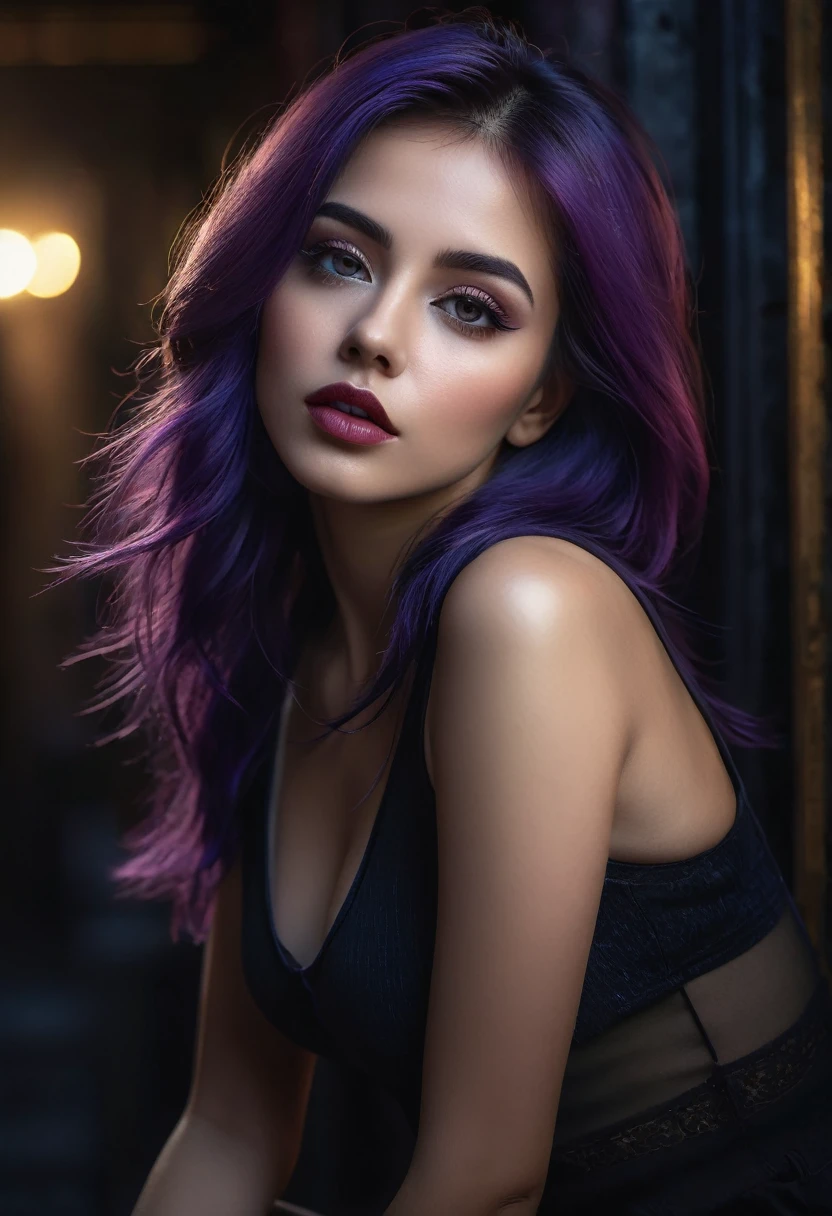sexy girl, long purple hair,posing on the street in Brussels, dressed in jeans and a very tight black tank top, marked nipples,,(best quality, 4k, 8k, high resolution, masterpiece: 1.2), ultra-detailed, (realistic, photorealistic, photorealistic: 1.37), details intricate, vivid colors, sharp focus, professional, surrealism oil touch, portrait, woman, beautiful detailed eyes, beautiful detailed lips, dreamy atmosphere, shadow play, lighting soft, fun pose, dark tones, ethereal background, fantasy elements, texture, layered composition.realistic, shadows, sensual, dramatic lighting, moody atmosphere, photorealistic, intricate details, masterpiece, ultra detailed, high quality, 8k, best quality, realistic, cinematic, dark and brooding, expressionist, powerful composition, emotional impact {{{,{pussy,spread her pussy,cum,cum on pussy,masterbation,straddling,y}}