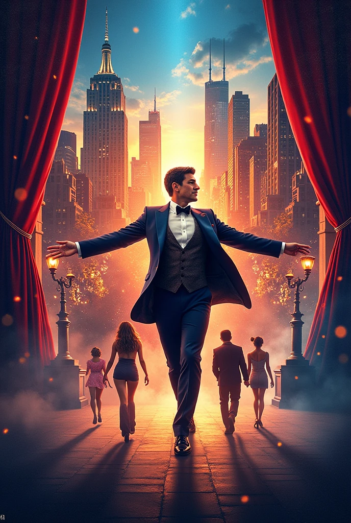 Create a book cover about musical films, with some musicals on the cover, For example: La la land, Singing in the Rain, burlesque, O rei do show, Chicago, Mamma Mia e etc