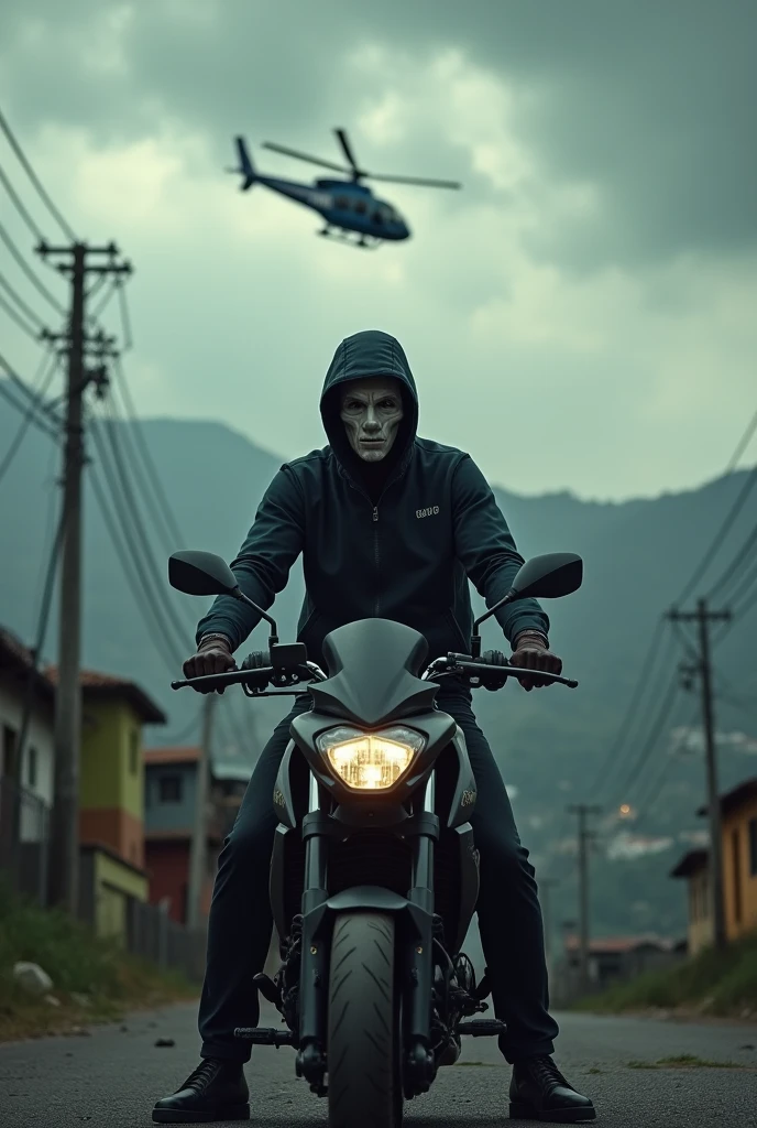 Leak DA POLICIA, Leak, cloudy sky, brazil, sao paulo, Hill, PMESP, motorbike, motorbike MT-07, FAVELA brazil, motorbike PRETA, MAN WITH THIEF MASK, game cover, 50% realisitic, SÃO PAULO MILITARY POLICE HELICOPTER IN THE SKY 