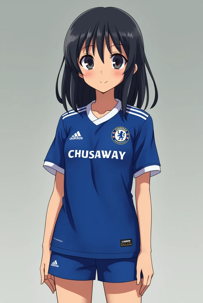 Sakaki from Azumanga Daioh wearing Chelsea football shirt