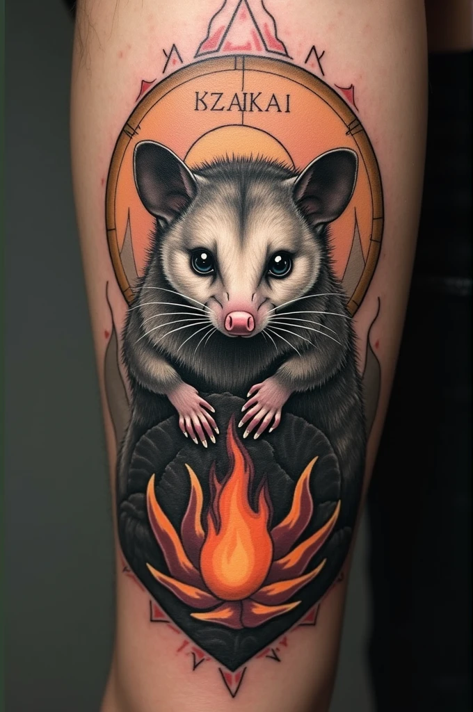 Tatto idea of a possum related to Prometheus fire and science myth