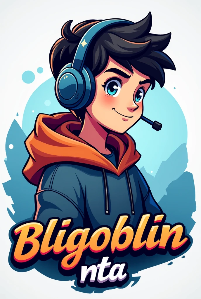 I created a logo of a gamer boy with a sweatshirt and headphones and below that.say bligoblin_mta