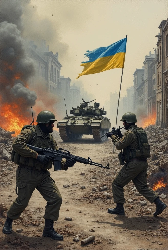 Drawing of the war between Ukraine and Russia

