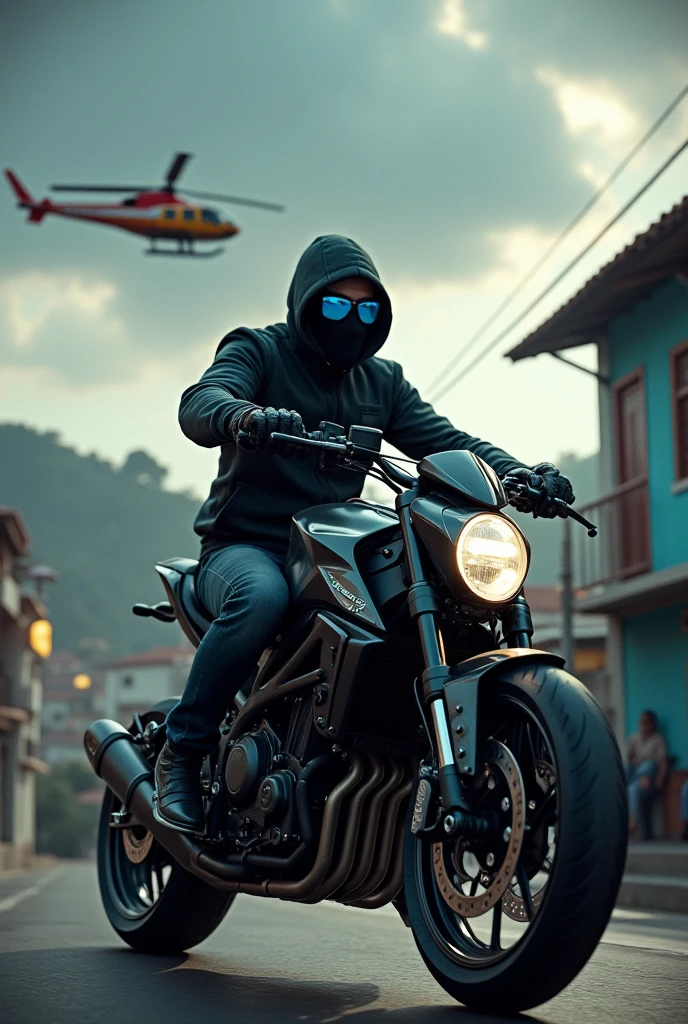 Leak DA POLICIA, Leak, cloudy sky, brazil, sao paulo, Hill, PMESP, motorbike, motorbike MT-07, FAVELA brazil, motorbike PRETA, MAN WITH THIEF MASK, game cover, 80% realisitic, SÃO PAULO MILITARY POLICE HELICOPTER IN THE SKY, MAN WITH JULIET GLASSES blue