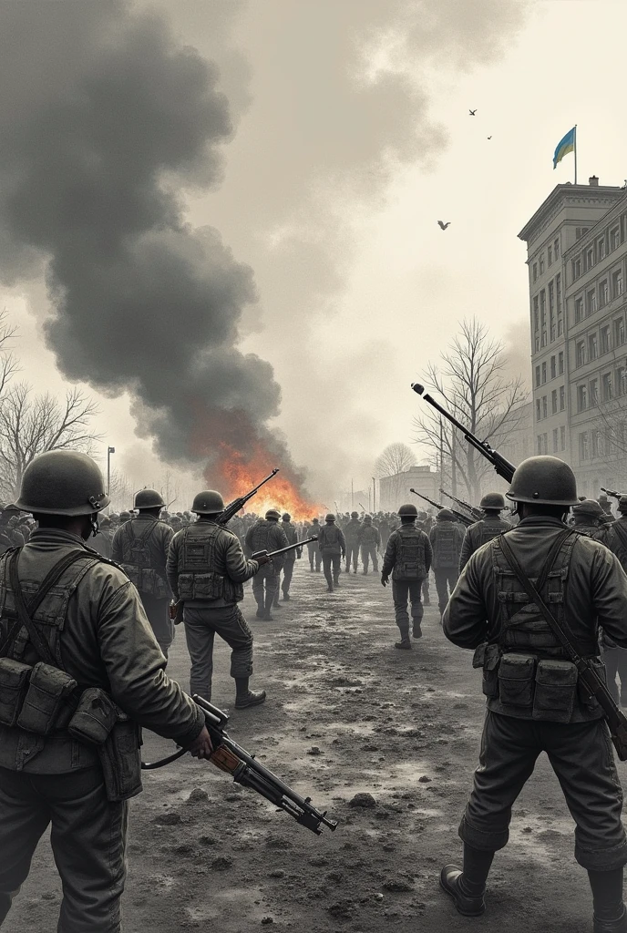 Simple drawing of the war between Ukraine and Russia
