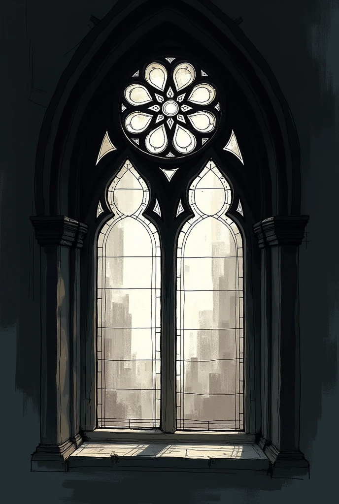 gothic window inspired by a rose window in simple sketch