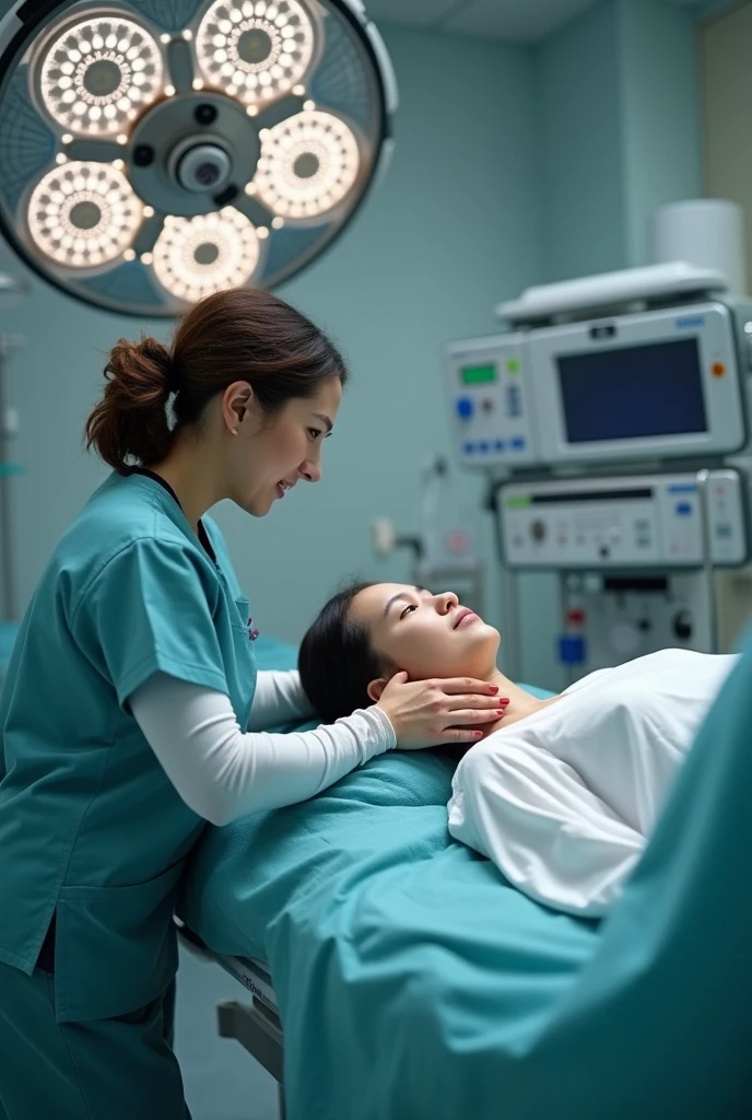 NURSE ASSISTS IN TRANSFERRING PATIENT FROM OPERATING TABLE TO STRETCHER.