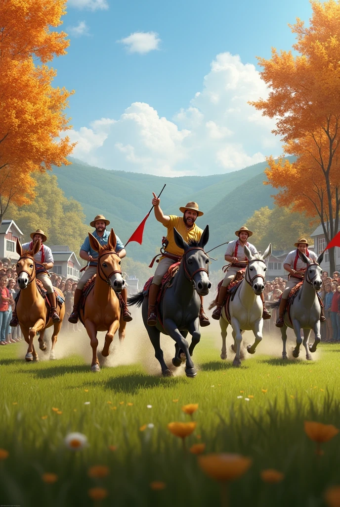 create a donkey race image in a northeastern setting