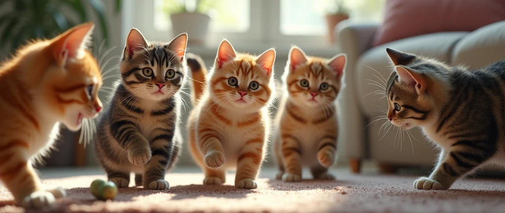 realistic cats playing 