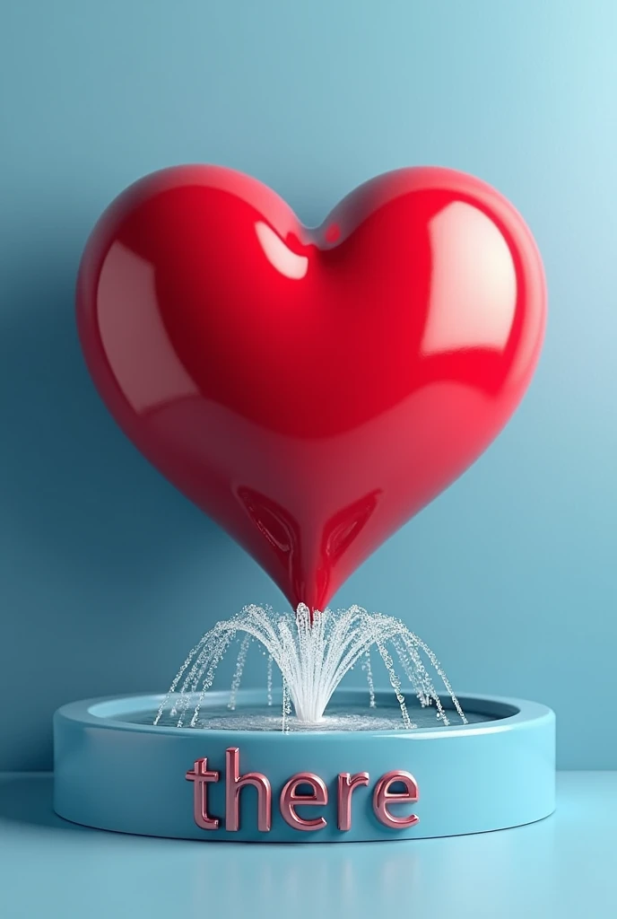 Red 3d heart on a blue background, below the heart the name "there" with a nice fountain
