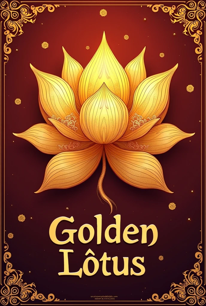 Create a golden lotus patterned on a pirate flag, with the name under the lotus "Golden lótus", without showing the background