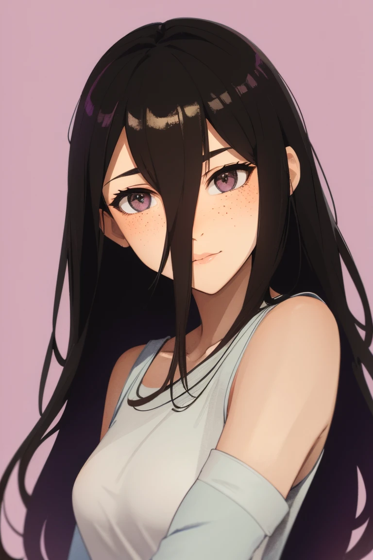 Full body, a woman with freckles, dark brown eyes, and an upturned nose, she is happy, she has long wavy black hair, wearing aviator sunglasses with clear lenses in a soft watercolor style. The girl's clothes must be in pink, purple, and blue in celebration of the bisexual, with stains of ink and watercolor mixing and filling the scene. There should be a subtle, nuanced change in colors using the impasto technique with gouache paint. There should be a light rain in the watercolor painting with a little watercolor paper texture and a pastel background.