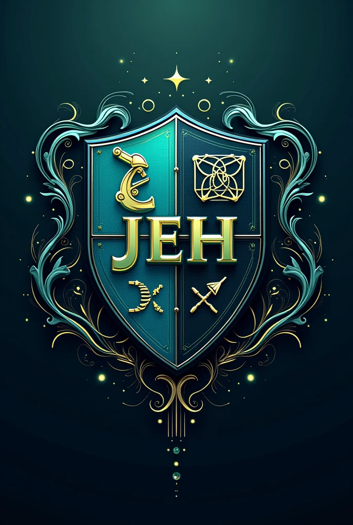Create biomedicine coat of arms logo with name jeh