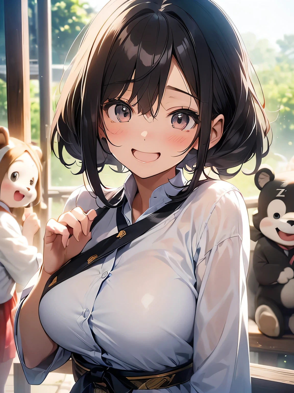 Highest quality、High resolution、Detailed Background、(Beautiful face in every detail:1.4)、Anatomically correct、(Normal number of fingers:1.2)、Detailed eyes、Teenage beauty、Perfect body line、(Huge breasts:1.2)、Light color hair、Bobcut、ponytail、Twin tails、Cute gestures、Jokingly、A big smile、smile、zoo、
(A girl experiencing keeping animals at the zoo:1.5)、
Learn about the ecology and habits of animals through hands-on activities such as feeding and cleaning.、
While working on the project with a serious expression, he also occasionally gets excited.、They look so happy to be able to touch the animals.、
Receive detailed explanations from the staff、It's a valuable experience while learning how to be considerate of animals.、cute