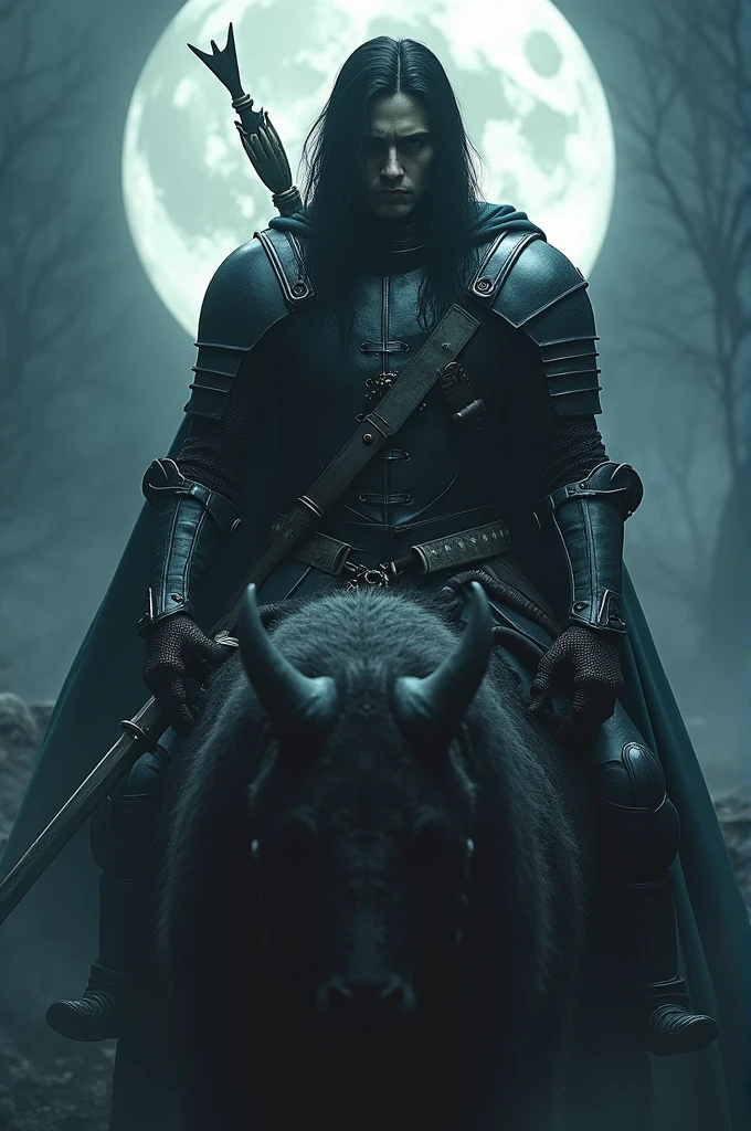 His knight was illuminated by the moonlight, beautiful and terrible at the same time, with silver skin, eyes the color of thin ice over a deep lake and long black hair loose around her shoulders. He wore fine leather armor, with two narrow belts at the waist that held a variety of knives and a curved horn. A quiver of arrows protruded from behind one shoulder.. He had the presence of a king, confident in his control of the beast beneath him, certain of the respect he demanded from anyone who crossed his path.