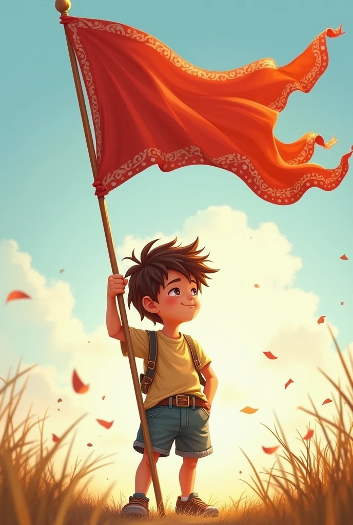 Boy with a flag drawing 
