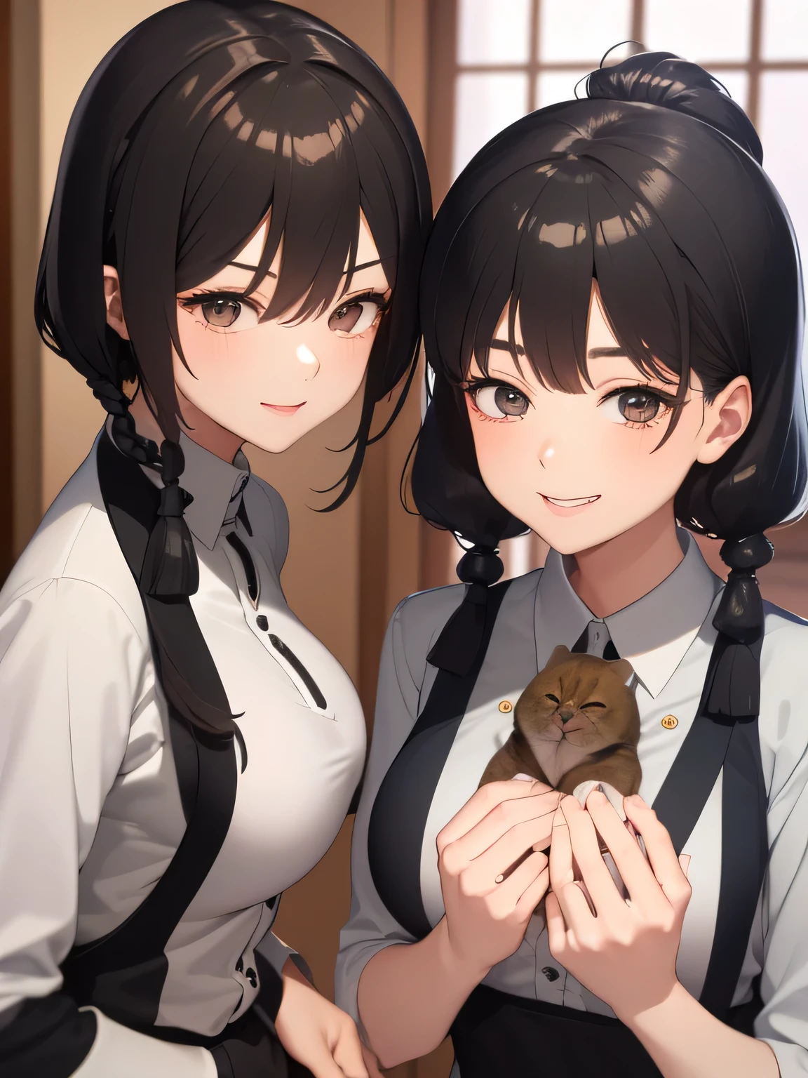 Highest quality、High resolution、Detailed Background、(Beautiful face in every detail:1.4)、Anatomically correct、(Normal number of fingers:1.2)、Detailed eyes、 beauty、Perfect body line、(Huge breasts:1.2)、Light color hair、Bobcut、ponytail、Twin tails、Cute gestures、Jokingly、A big smile、smile、zoo、
Learn about the ecology and habits of animals through hands-on activities such as feeding and cleaning.、
While working on the project with a serious expression, he also occasionally gets excited.、They look so happy to be able to touch the animals.、
Receive detailed explanations from the staff、It's a valuable experience while learning how to be considerate of animals.、cute