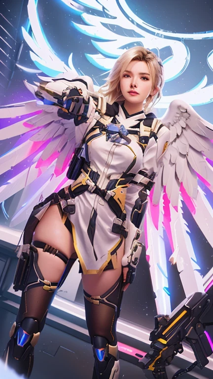 girl with angel wings and a gun in her hand, mercy from overwatch game (2016), mercy ( overwatch ), cushart krenz key art feminine, mercy from overwatch, extremely detailed artgerm, angel knight girl, from overwatch, best 4k konachan wallpaper, beautiful cyborg angel girl, mechanized valkyrie girl, overwatch fanart