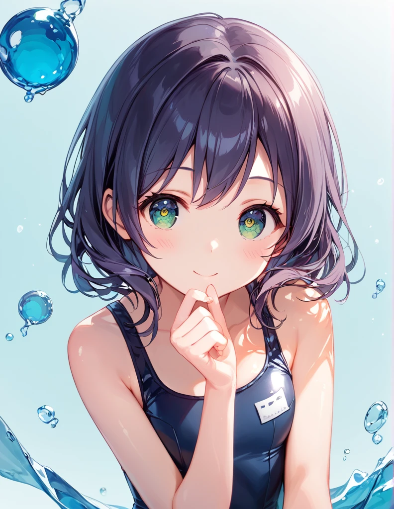 score_9, score_8_Excellent, score_7_Excellent,sauce_anime, High-resolution images,masterpiece,Highest quality,,cute顔,Beautiful Skin,Shiny Hair,Highly detailed eyes,Simple Background, Navy School Swimsuit、Idol、1、cute,cute,