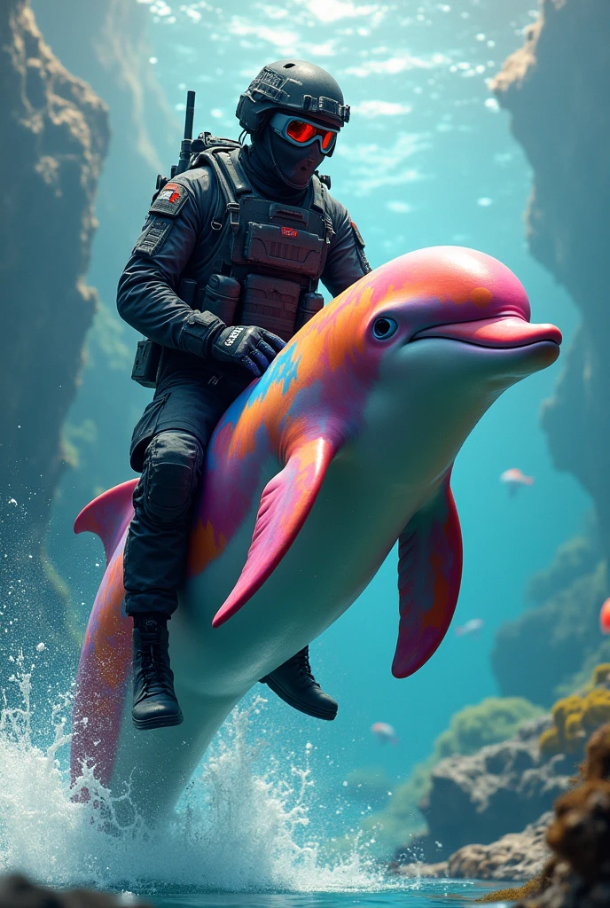Call of duty ghost on a colorful dolphin