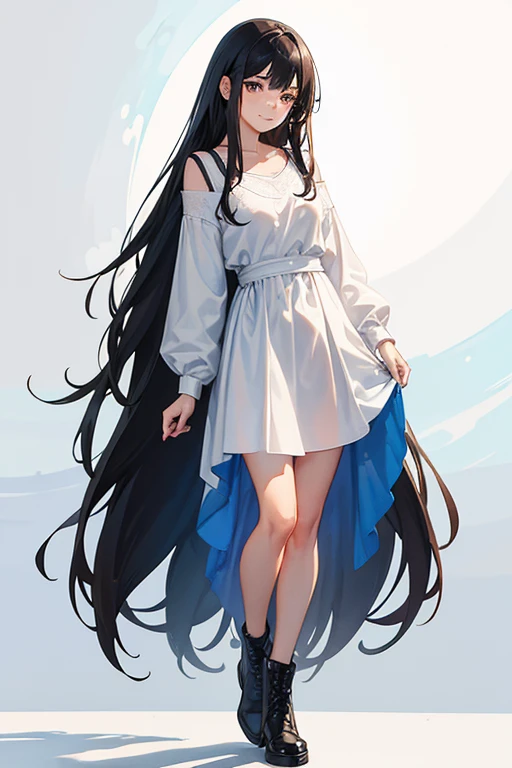 Full body, a woman with freckles, dark brown eyes, and an upturned nose, she is happy, she has long wavy black hair, wearing aviator sunglasses with clear lenses in a soft watercolor style. The girl's clothes must be in pink, purple, and blue in celebration of the bisexual, with stains of ink and watercolor mixing and filling the scene. There should be a subtle, nuanced change in colors using the impasto technique with gouache paint. There should be a light rain in the watercolor painting with a little watercolor paper texture and a pastel background.