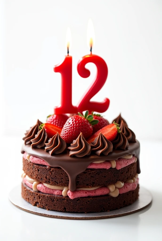 You could generate an image of a chocolate and strawberry cake with a candle in the shape of the number 12., with a preferably white background.