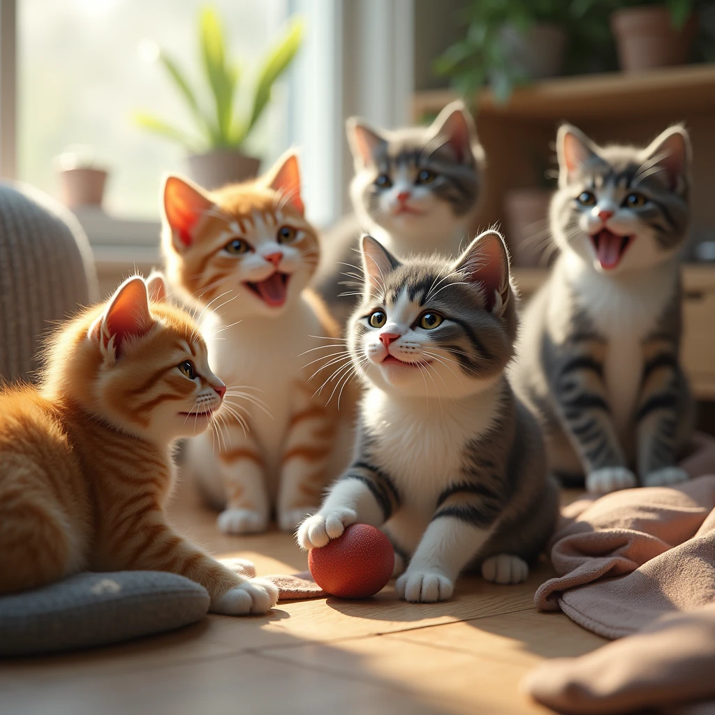 realistic cats playing