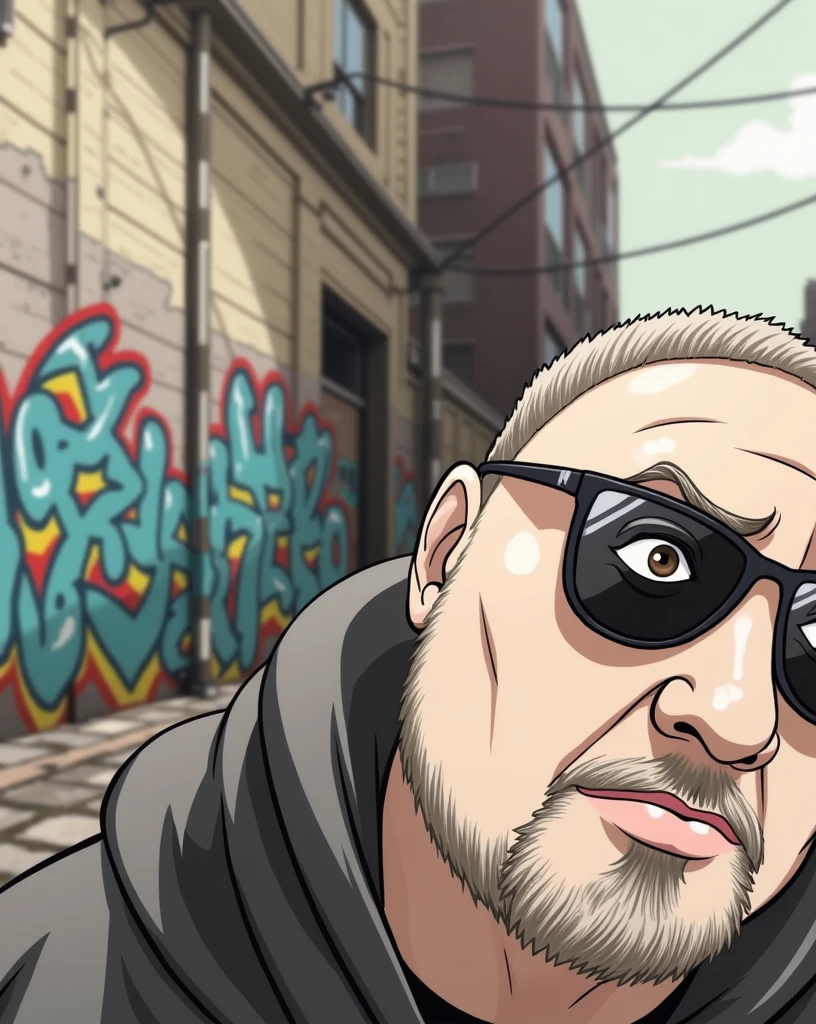 Rap hip hop old graffitti Street rapero calvo con barba y bigote