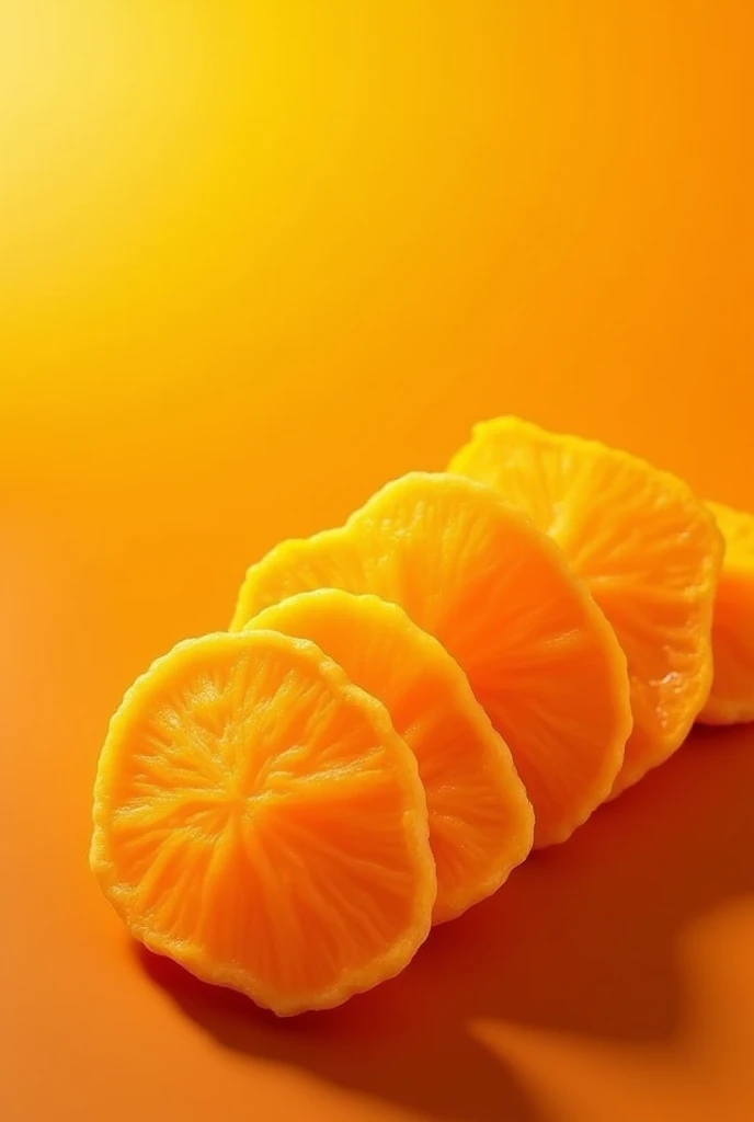 SLICED SWEET POTATO FRIED IN SLICES WITH AN ORANGE AND YELLOW BACKGROUND FOR A PRESENTATION