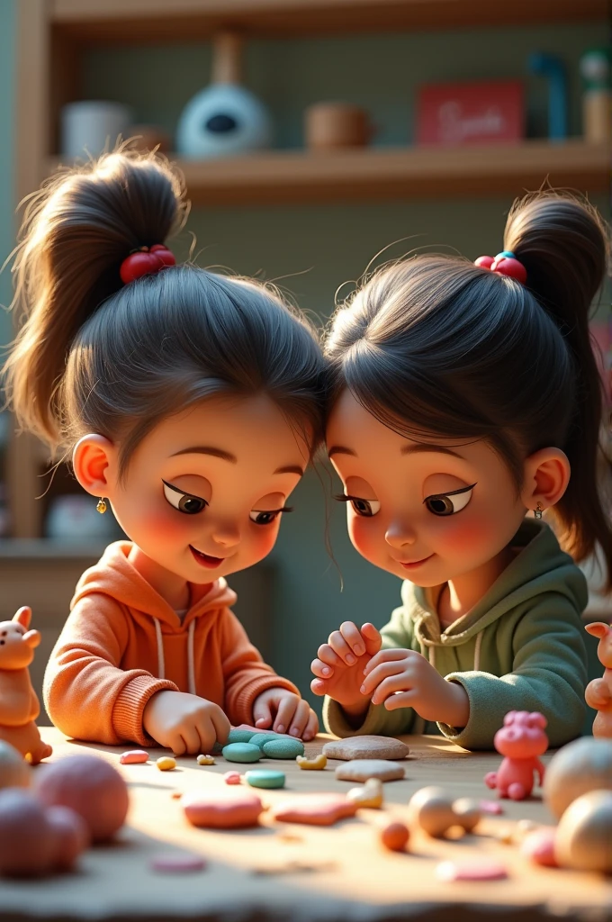 Two girls playing clay animated