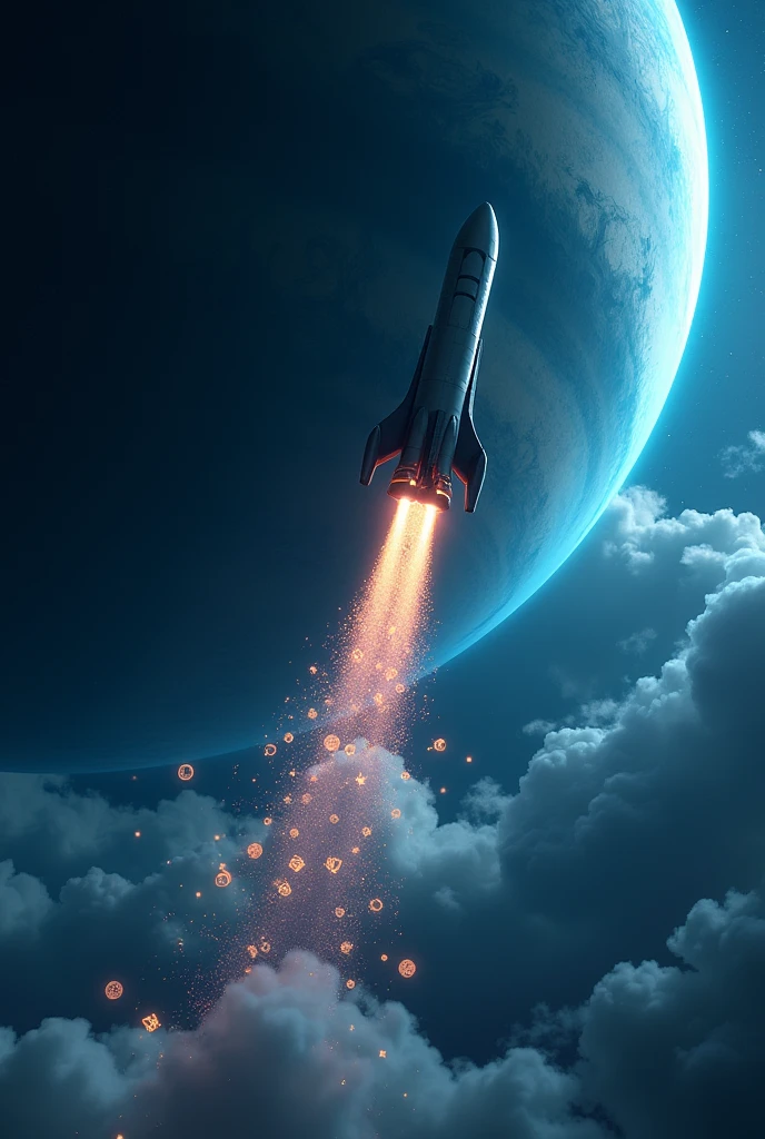 Rocket arriving at Neptune dropping cryptocurrencies
