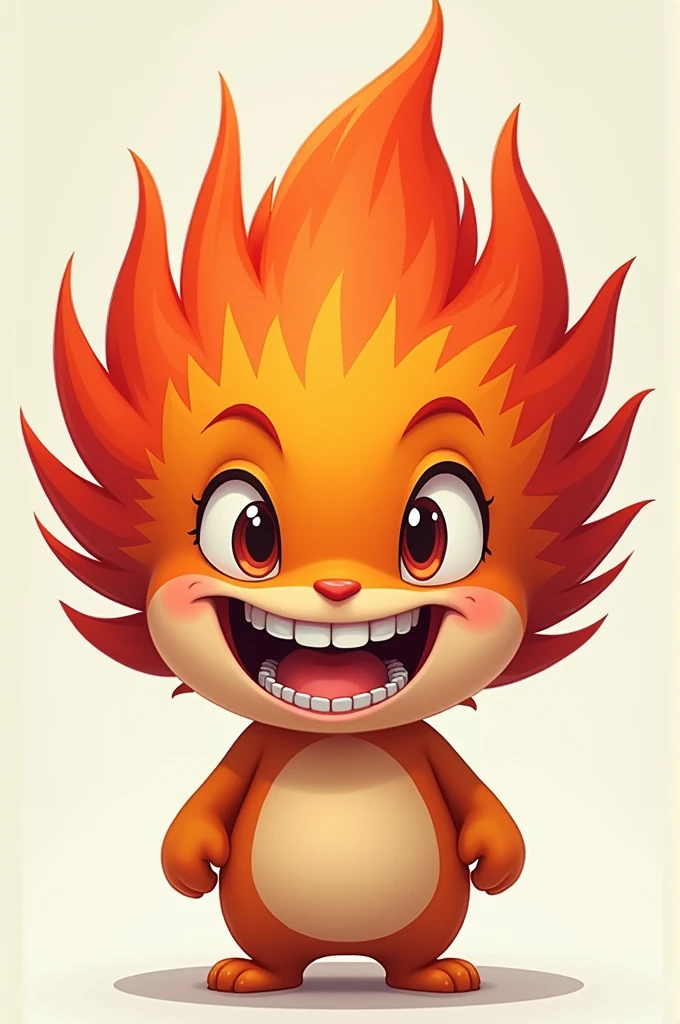 A round-headed character with spiky red hair and a big sharp smile on his face