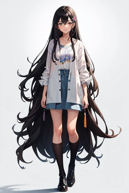Full body, a woman with freckles, dark brown eyes, and an upturned nose, she is happy, she has long wavy black hair, wearing aviator sunglasses with clear lenses in a soft watercolor style. The girl's clothes must be in pink, purple, and blue in celebration of the bisexual, with stains of ink and watercolor mixing and filling the scene. There should be a subtle, nuanced change in colors using the impasto technique with gouache paint. There should be a light rain in the watercolor painting with a little watercolor paper texture and a pastel background.