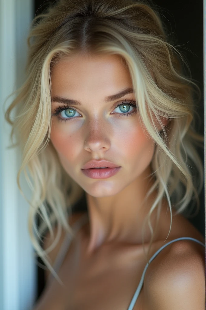 Blonde woman with blue eyes 