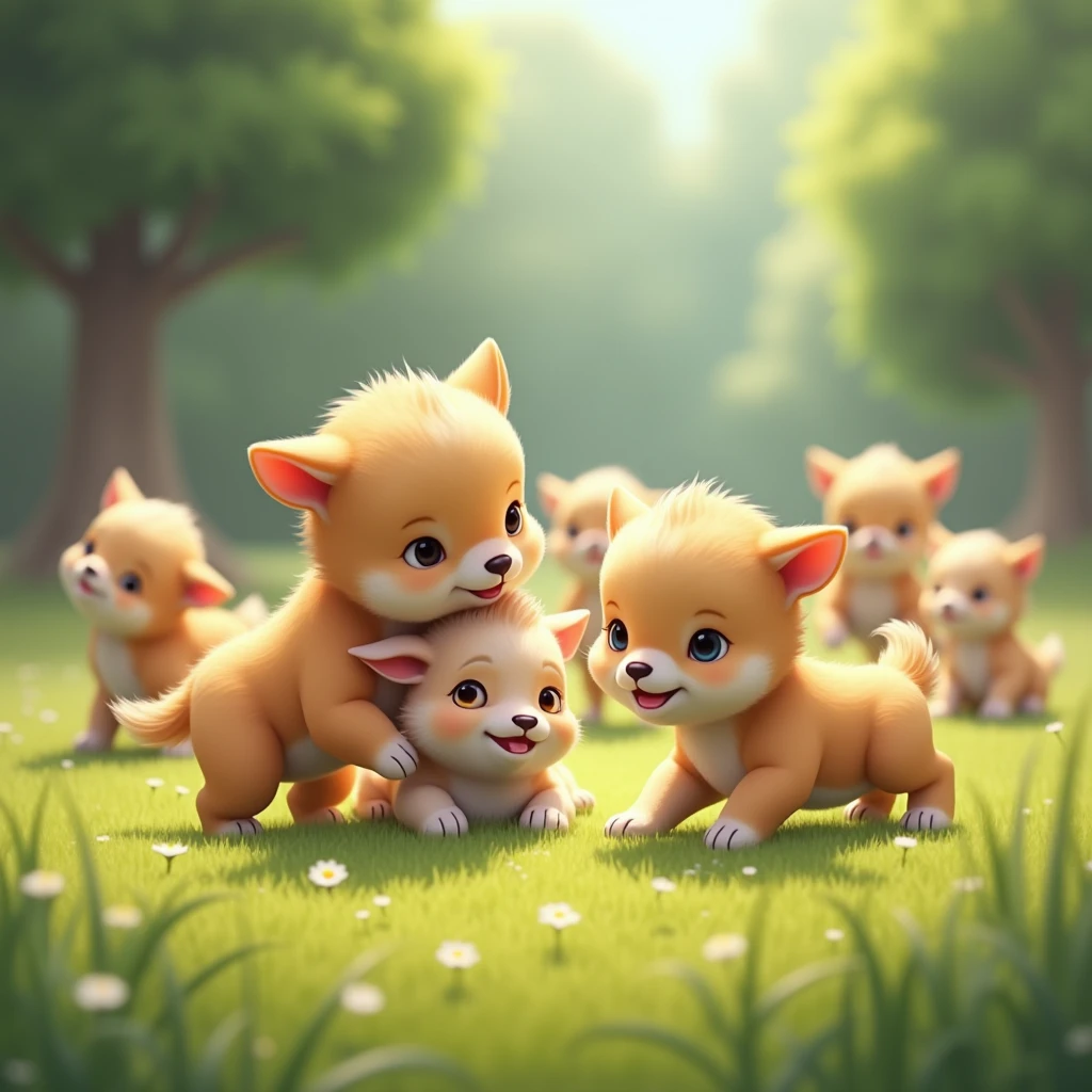 realistic baby animals playing 