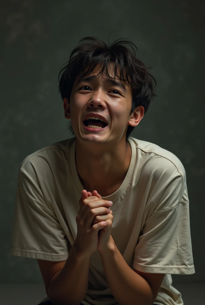 Young man crying because he is far from Jesus