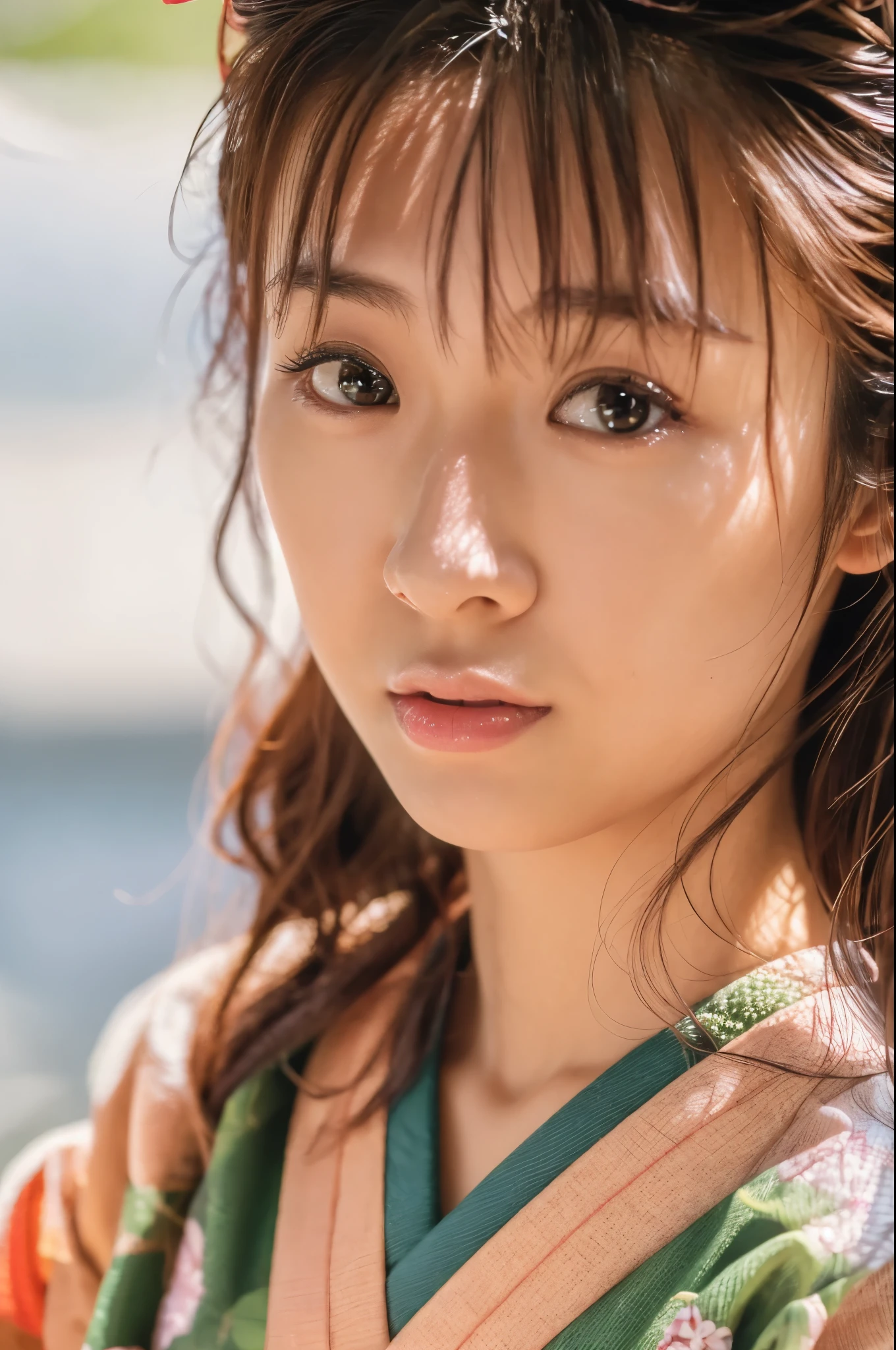 (best quality,highres,ultra-detailed),((portrait)),A beautiful Japanese lady, beautiful detailed eyes, beautiful detailed lips, extremely detailed face, long eyelashes,soft smile, flowing hair, natural lighting, wearing Japanese elegant Kimono,