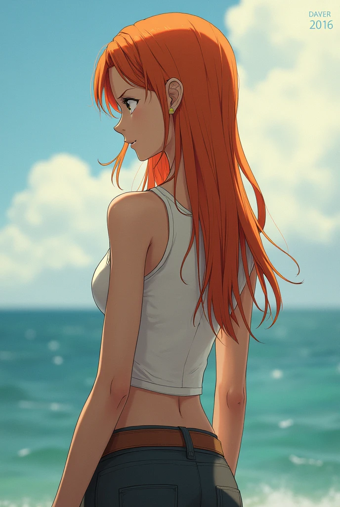 Nami from one piece without a bikini showing her private parts