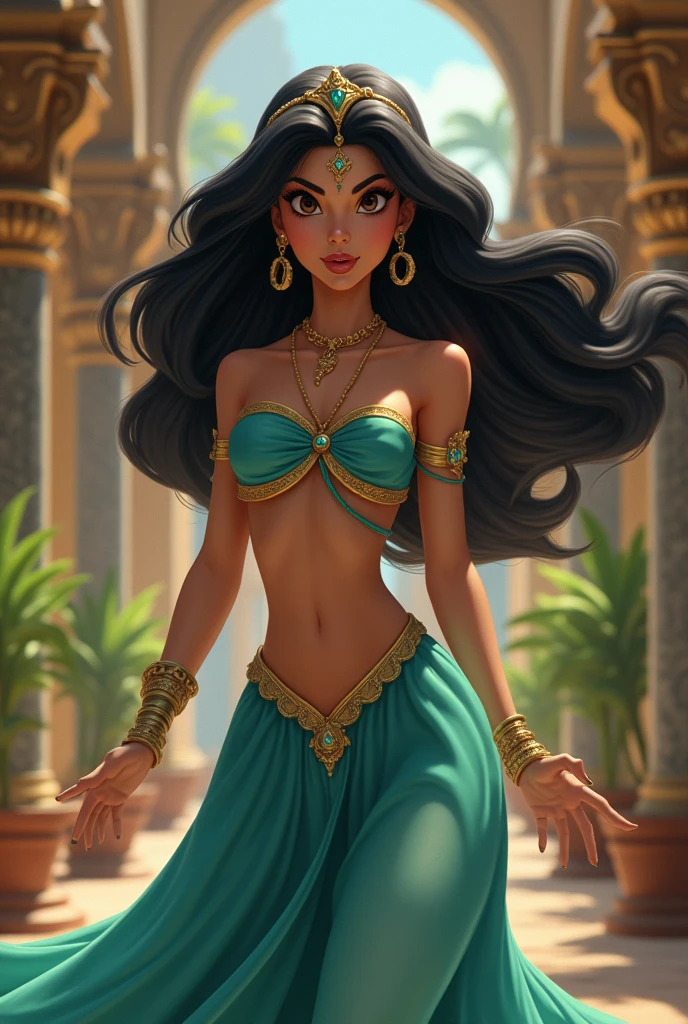 Stunning Princess Jasmine, photo in 8k, in action, cinematic.