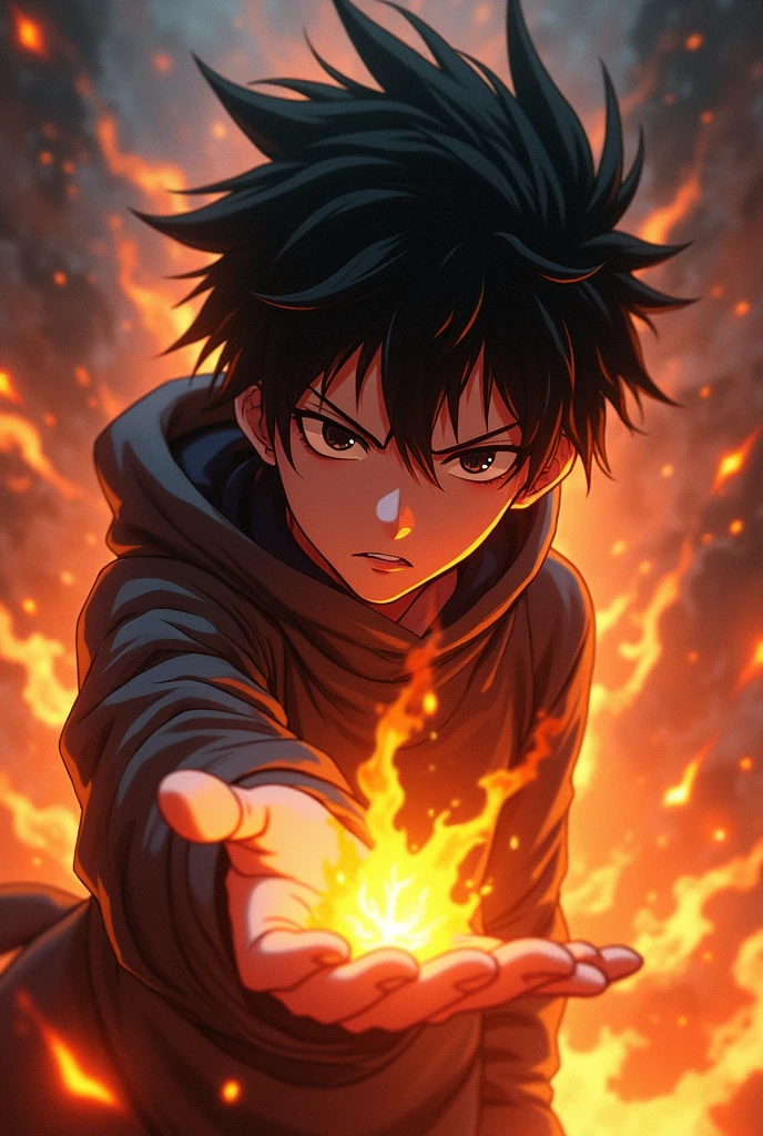An ugly anime boy with the power of fire