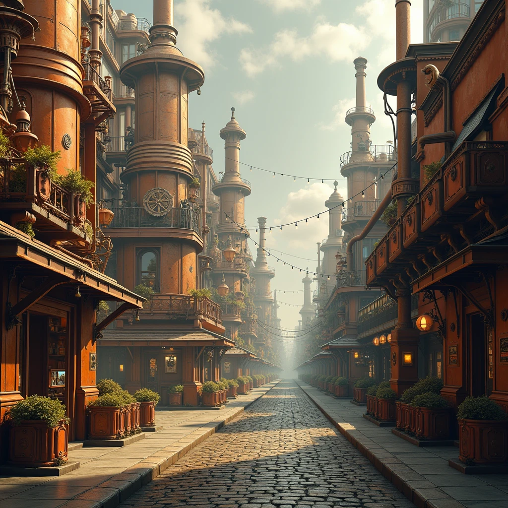 a steampunk city with a view from the ground by WAS-Steampunk